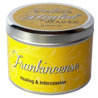Frankincense Fragrant Candle Tin (6 oz) - "Healed by His wounds"